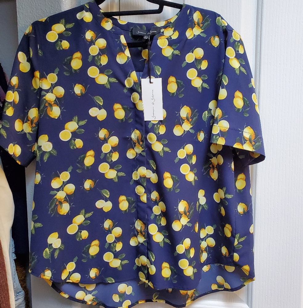Navy/Yellow lemons print short sleeve shirt